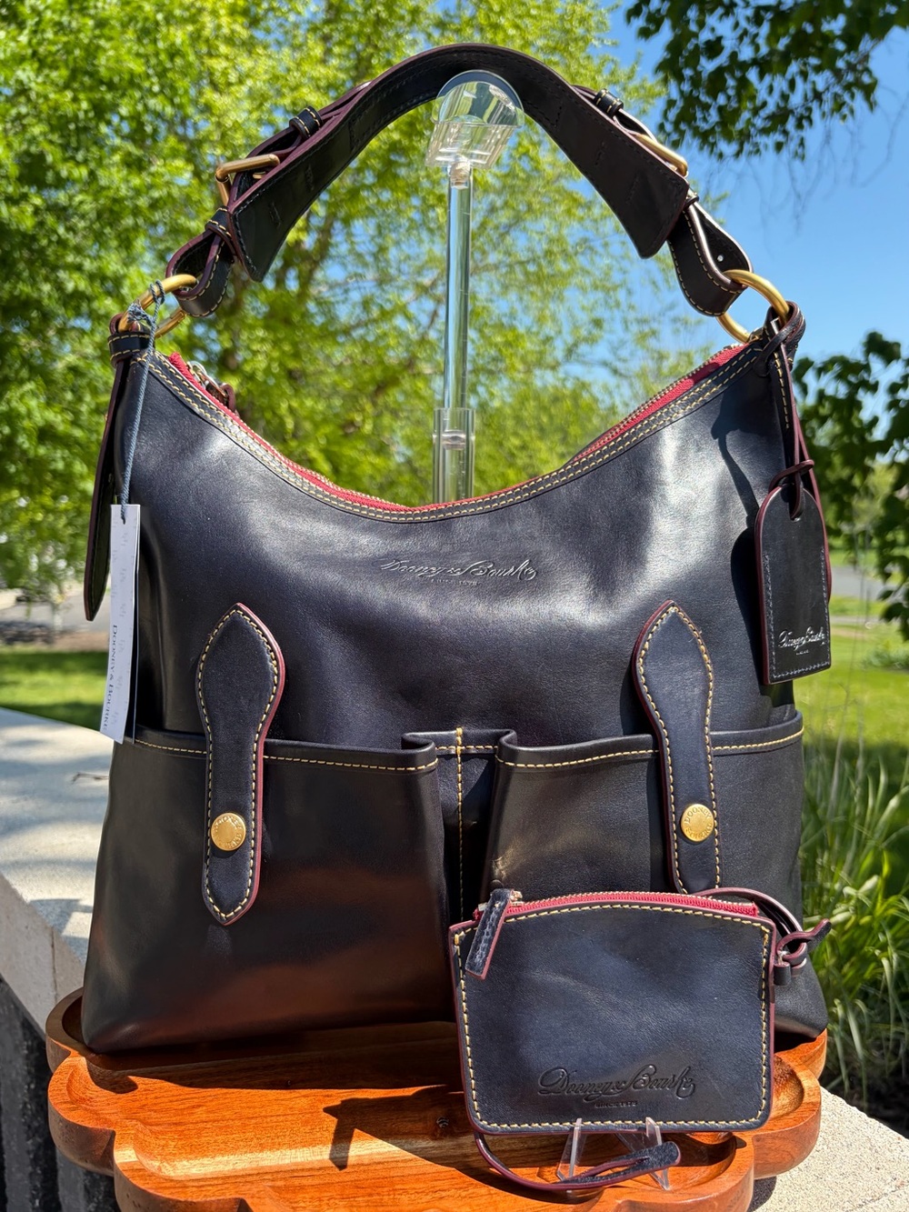 Dooney & Bourke Medium Lucy Navy Blue Florentine Leather Hobo NWT